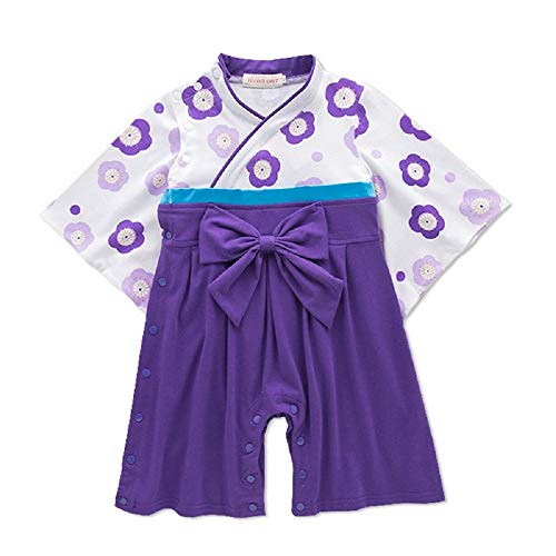 Hooyi Cute Pattern New Born Baby Girl Clothes Romper Japanese Print Kimono Pajamas Toddler 0-2 Years (Purple, 95(24-36month))