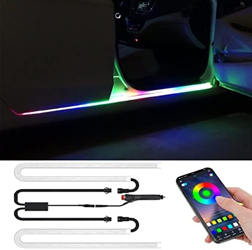 Car LED Strip Light, 2pcs 70.86 inches Flexible Door Running Board Lights Strips, App Control 16 Million Color, Waterproof Neon Lighting Kits,Car Exterior Atmosphere Lights with Car Charger