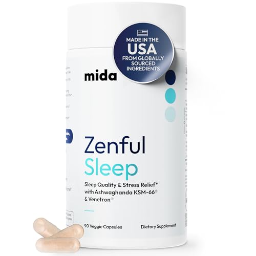 Mida Health® Zenful Sleep 6-in-1 Natural Sleep Aid for Adults Without Melatonin | Deep Sleep Supplement with Ashwagandha KSM-66® and Venetron® | Supports Cortisol Balance & Mood | 90 Capsules