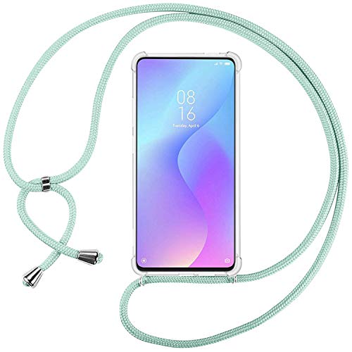 Ingen Funda con Cuerda para Xiaomi Mi 9T / 9T Pro - Carcasa Transparente TPU Suave Silicona Case con Colgante - Verde