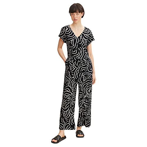 TOM TAILOR Damen Jumpsuit mit Bindegürtel 1031704, 29861 - Black Abstract...