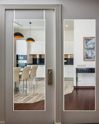 DMWOODFL 48" x 14" Over The Door Mirror Full Length Mirror Door Mirror Wall Mirror Hanging with 2 Metal Hangers for Bedroom Living Room Bathroom White