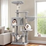 Hey-brother Cat Tree with Large Hammock, Multi-Level Cat Tower for Indoor Cats, Cat Condo with Sisal-Covered Scratching Posts and Top Perch, Light Gray MPJ050W