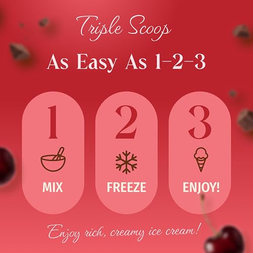 Triple Scoop - Premium Cherry Choc Chip Ice Cream Mix For Ice Cream Maker. Simple, Easy, Delicious. From Gourmet Mix To Maker in 5 Min, Makes 2 Creamy Qrts, Made in USA (1 Pack, Cherry Choc Chip)
