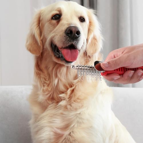 Qumy Dog Comb Pet Grooming Comb Dog Rake Comb Trimmer Stainless Steel Dog Comb for Dematting Removing Dead Matted or Knotted Hair  Cucciolini Doodles Qumy dog comb pet grooming comb dog rake comb trimmer stainless steel dog comb for dematting removing dead matted or knotted hair   cucciolini doodles
