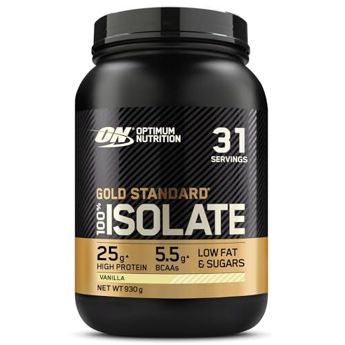 Optimum Nutrition ON Gold Standard 100% Isolate Pure Whey Protéine, BCAAs et Glutamine d&rsquo;Origine Naturelle, Avant et Après Entraînement, Saveur Vanille, 31 Portions, 930 g