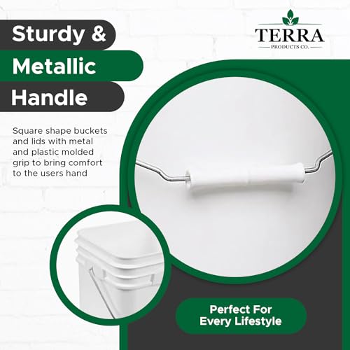 Terra Products Co. White Pails and Lids - Heavy Duty Buckets for Storage - Economical, Durable and Easy to Use (4Gallon 3Pack)