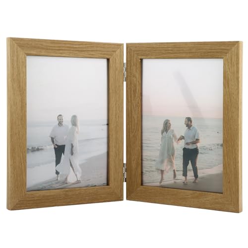 ASelected Doppelter Bilderrahmen Faltbar 13 x 18 CM Klappbarer Fotorahmen Holz Fotorahmen Collage Klappbarer Bilderrahmen aus Holz für Schreibtisch Büro Hochzeit Familie Kaffeefarbe