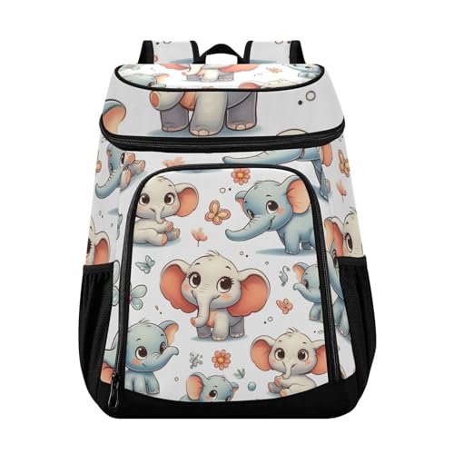 Cartoon Elephant White Cooler Backpack Cooler Insulated Leak Proof Lunch Backpack 36 Cans Waterproof Soft for Men Women Picnic Hiking Camping Beach