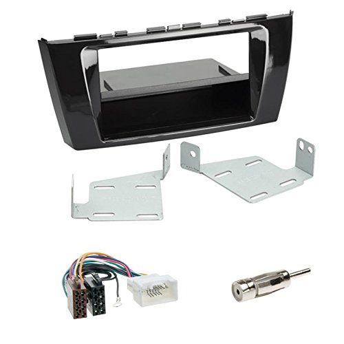 Zestaw: radio samochodowe podwójne DIN 2-DIN ramka na radio uchwyt + półka czarna + kabel przyłączeniowy ISO radio adapter samochodowy + adapter antenowy do Mitsubishi Space Star (A00) 02/2013-12/2014