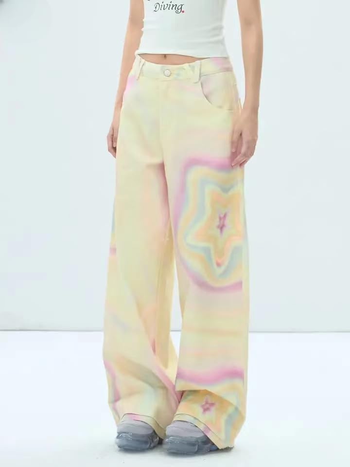 Unisex Vintage Graffiti Star Print Baggy Wide Jeans 90s High Waist Y2k Hiphop Grunge Casual Loose Goth Harajuku2