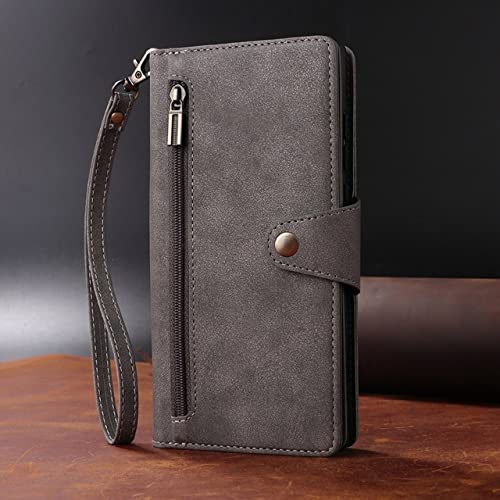 Étui pour Samsung Galaxy S23 Ultra portefeuille cuir zipper gris