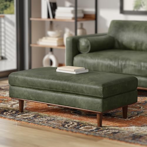 SIMPLIHOME Morrison 49 inch Wide Large Rectangular Ottoman in Moss Green Genuine Leather, Multifunctional Footrest, Coffee Table, and Extra Seating for Living Room, Mid-Century Modern Style by SIMPLIHOME - Image 2