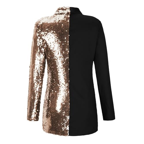 Trendy Sequin Blazer for Women Sexy Deep V Button Down Long Sleeve Jackets Elegant Color Block Slim Fit Party Jacket4