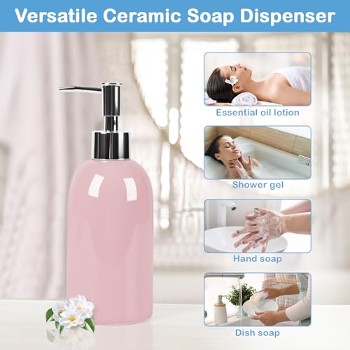 Image of Natheeph Soap Dispenser for Bathroom /Kitchen Fill Hand Soap /Dish Soap, 14OZ | Soap Pump Dispenser Bottle, Ceramic Soap Dispenser Refillable Shampoo /Lotion / Liquid /Detergent for Bathroom /Kitchen (Pink)