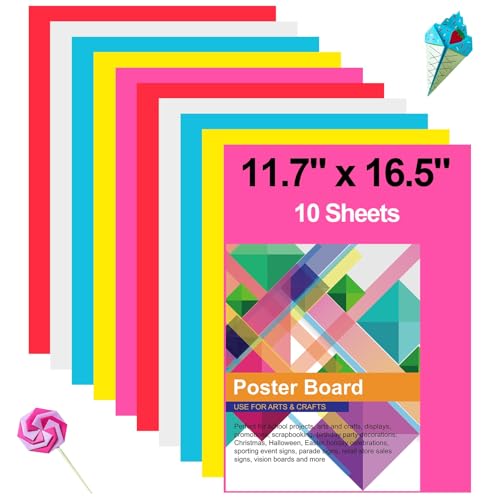 Image of 10 Pcs Poster Board Colorful Paper 11.7x16.5, ROOKEA Vision Boards Bulk Blank Graphic Display Posterboard Card Paper for Kids School Classroom Arts Craft Projects Drawing Scrapbooking