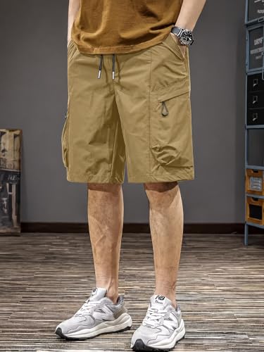 Image of Men's 100% Pure Cotton Cargo Shorts | Regular Fit Solid Knee Length Shorts with Multiple Utility Pockets | Casual Outdoor Summer Shorts for Men
