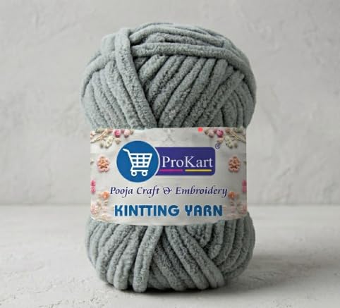 Image of ProKart Premium Blankie Wool, Plush & Cuddly, Chenille Yarn Supersoft Hand Knitting Wool Ball | Blanket Thick /Mottu Yarn Ball Suitable for Hand Knitting and Crocheting for Baby, Adult, Sweaters, caps, Throws, Home Furnishing, Scarves, Blankets (Dark Grey, 100gms x 1 Pack)