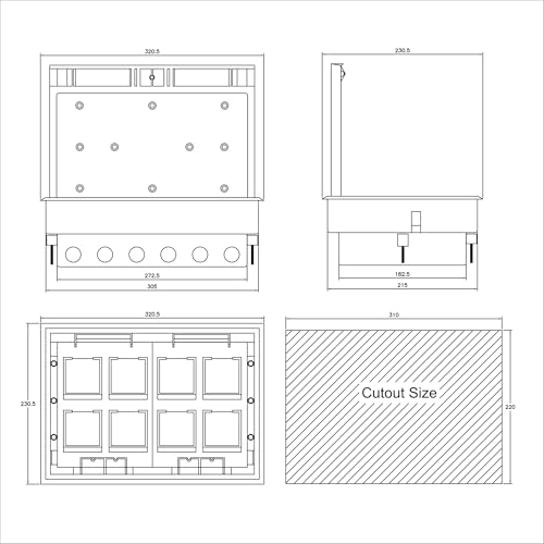 Image of MX 16-Module Plastic Floor Pop-Up Box - Flush Recess Mounting with Plastic Plate Cover, Stainless Steel Reinforcement, 45 Series, Concrete Floor Installation