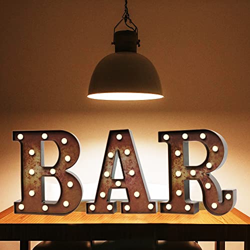 illuminated beer signs - Light Up LED Vintage Bar Letters With Lights – Lighted Illuminated Industrial Marquee Bar Sign Lamp – Night Light for Bar, Pub, Bistro, Party, Wall Decor (Rust BAR)