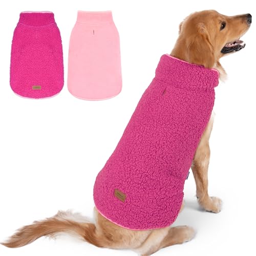 Image of cyeollo Sherpa Dog Coat Reversible Dog Jackets for Large Dogs, Fuchsia, 3XL