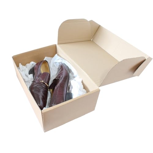 SelfHold Cardboard Shoeboxes Shipping & Storage Shoe Box, 350 x 230 x 130mm, Brown/White (20 Pack) (Brown) | Cardboard Shoe Boxes For Posting
