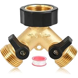 Grifo Doble Fregadero Lavavajillas Brass Tap Manifold Hose Splitter, 2 Way 3/4 Washing Machine Connector with Individual On/Off Valves, Adaptor for Garden, 23r