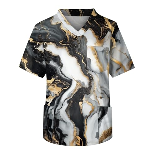 Scrubs for Men Short Sleeve V Neck Print Tops Nursing Working Uniform T-Shirts Casual Caregiver Top