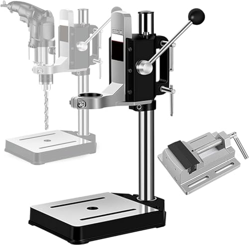 Image of FLTRGO Benchtop Drill Presses, Drill Press Stand for Hand Drill, Drill Press Stand with Vise, Bench Clamp Support Tool for DIY and Professional Repairs, Aluminum Alloy Base, A+VISE