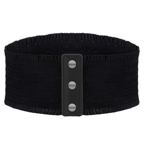 TIHNY, Ceinture élastique large 10cm femme, noire, boucle à pression, taille confortable pour robes et chemisiers, accessoire mode