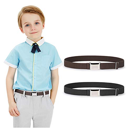 JASGOOD Kids Toddler Belt Elastic Stretch Adjustable Belt for Boys and Girls with Silver Square Buckle 2 Pack
