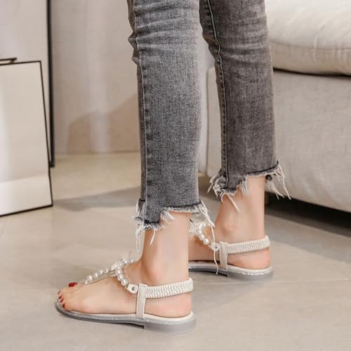 Pearl Flat Sandals T Strap Sandals For Women Bridal Shoes Flats Beach Wedding Shoes For Bride Dressy Sandals Women Flat2