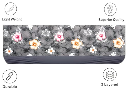 Image of Split AC Cover Indoor Unit for 1.5 Ton Capacity AC Dustproof and Water Resistant AC Cover (Grey Flower)