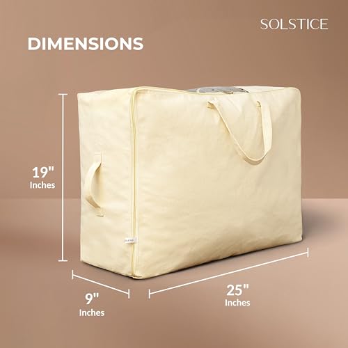 Image of SOLSTICE Extra Large Cotton Canvas Blanket Storage Bags with Zipper, 4 Handles & Window | for Saree, Pillows, Blankets, Rajai & Seasonal Clothes as Wardrobe Organizer and Under Bed Storage | Pack of 2