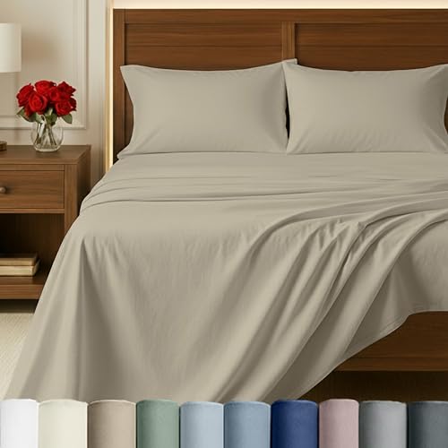 California Design Den Queen Bed Sheets Set - Certified Authentic Luxury 100% Egyptian Cotton Deep Pocket Bed Sheets Set, Soft Sateen, Breathable Sheets for Hot Sleepers, Beige Sheets Queen