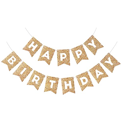 Image of Hooqict Gold Happy Birthday Banner Sign for Backdrop Gold Happy Birthday Decorations for Women Men Kids 1st 2nd 3rd Party Supplies Wall Door Banner Garland Bunting Flag