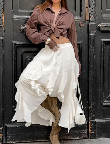 Womens Ruffle Lace Skirt High Waist Flowy Fairy Layered Skirts3