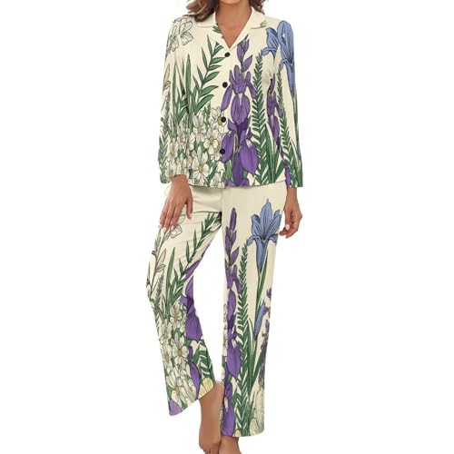 Pyjama femme léger contre la chaleur nocturne avec pantalon imprimé fleurs