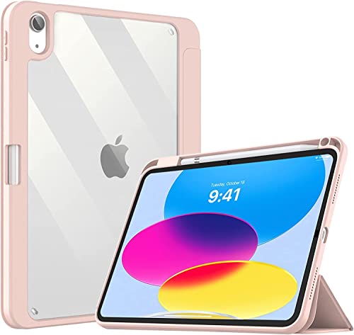 Image of ProElite Case Cover for Apple iPad (A16) 11th /10th Generation (2025 /2022), Transparent case Cover with Pencil Holder for iPad 11th /10th Gen 2025 /2022, Pink
