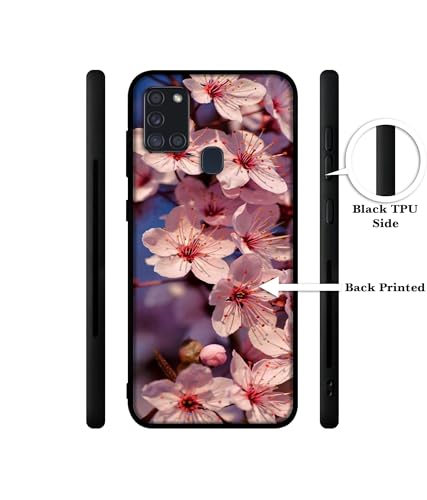 Image of Pink Flowers Pattern Design Premium 2D Printed Metal Back Case Cover for Samsung Galaxy A21S 4G