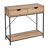 LOLAhome Consola para Recibididor Color Negro y Natural con 2 Cajones, Mueble Decorativo para Entrada, Salón o Cocina de Madera y Metal de 75x80x30 cm