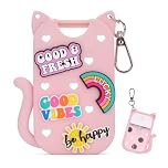 AGIFTMIND Silicone Case Holder Compatible with Hand Sanitizer Spray Touchland 1 fl oz, Cute Cat Ear Protective Case with Keychain & 4 Decorative Charms (Pink, 1P)