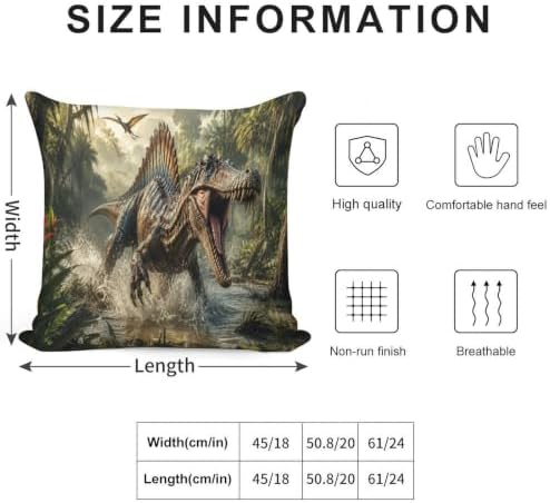 QJHDBRF Spinosaurus Dinosaur Jungle Soft Plush Throw Pillow Cover 18"x18" Fluffy Cushion Case Hidden Zipper