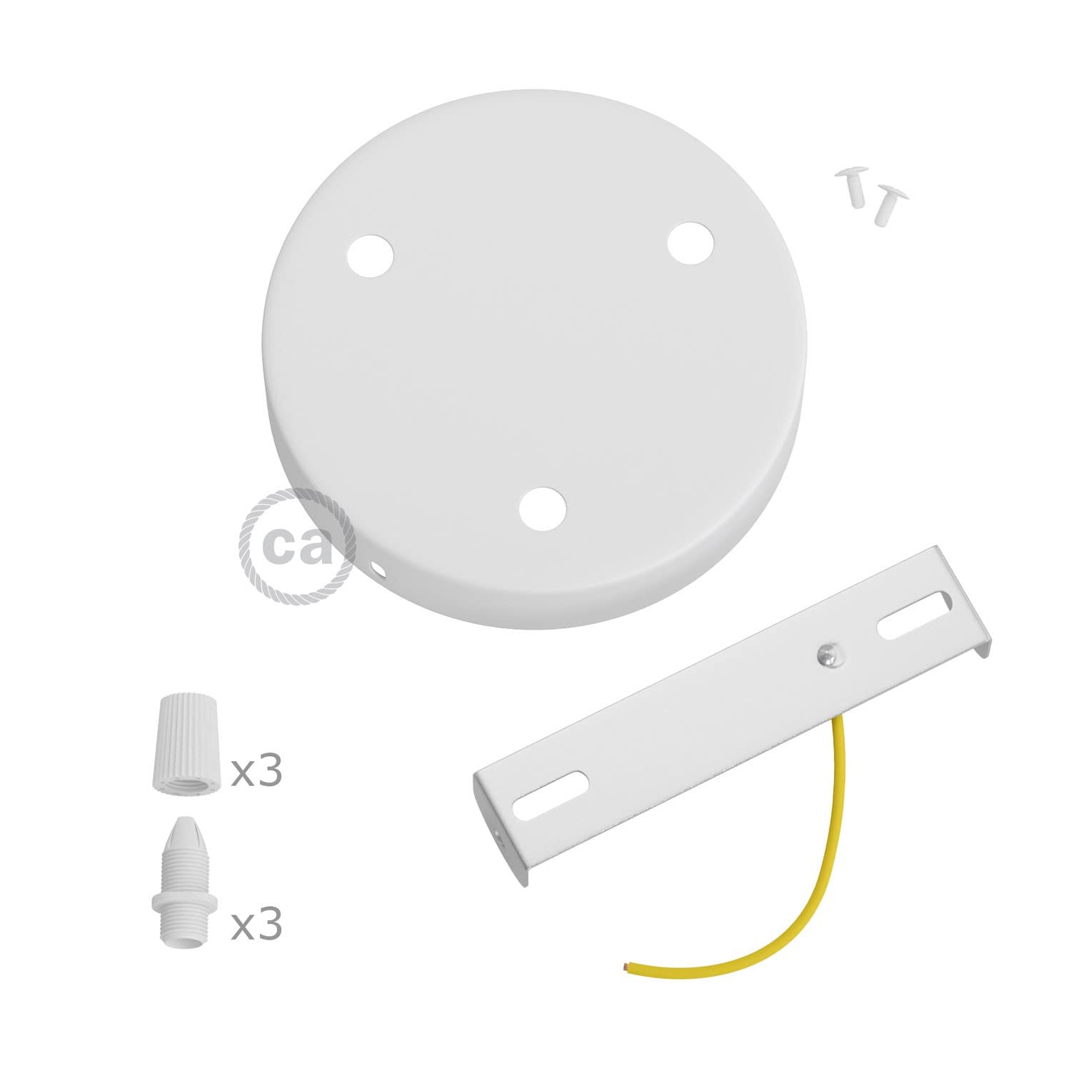 creative cables Kit rosone per lampadario da soffitto (serracavo conico, metallo bianco opaco, Ø 120 mm, 3 fori) – Controllo smart con switch Matter – Per lampadari e sospensioni singole