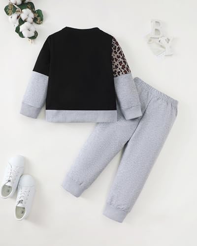 Jecson Toddler Girl Clothes Sets: Soft & Elastic Ankle Outfits Colorblock Leopard Sweatsuit Cute Fall Home & School 2-8Y2