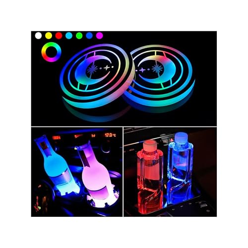 2PCS LED Cup Holder Lights for Car,7 Colors Changing USB Charging Cup Holder Insert Coasters,LED Car Coasters,Luminescent Cup Pad Interior Atmosphere Lamp Decoration Light