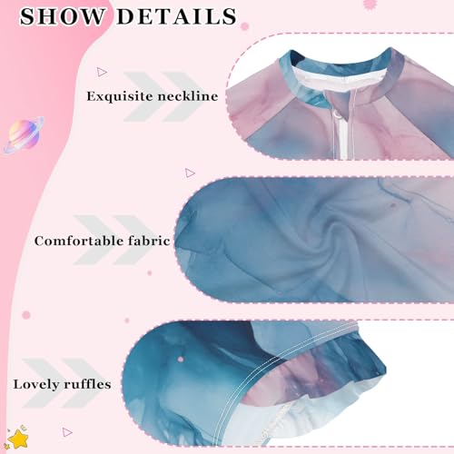 ALAZA Toddler Swimsuit Girl Bathing Suit Swimwear Rash Guard Pink Blue Marble Long Sleeve 3T4