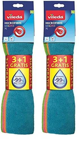 Vileda Style - Set de 4 bayetas Microfibras Colors XL, Colores Variados, 36 x 34 cm, 4 Unidades (Paquete de 2)