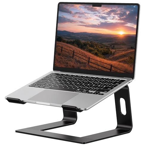 SOUNDANCE Laptop Stand, Aluminum Computer Riser, Ergonomic Laptops Elevator for Desk, Metal Holder Compatible with 10 to 15.6 Inches Notebook Computer, Black