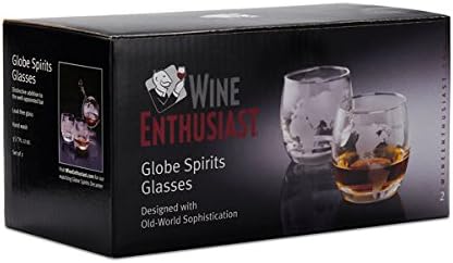Etched Globe Whiskey Glasses 12 oz -Set of 2